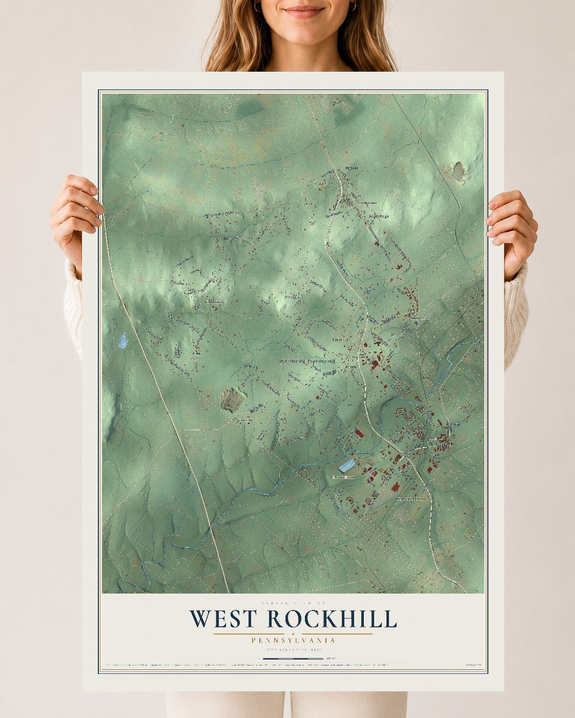 Map of West Rockhill, Pennsylvania, 24 x 36 inch unframed archival matte print