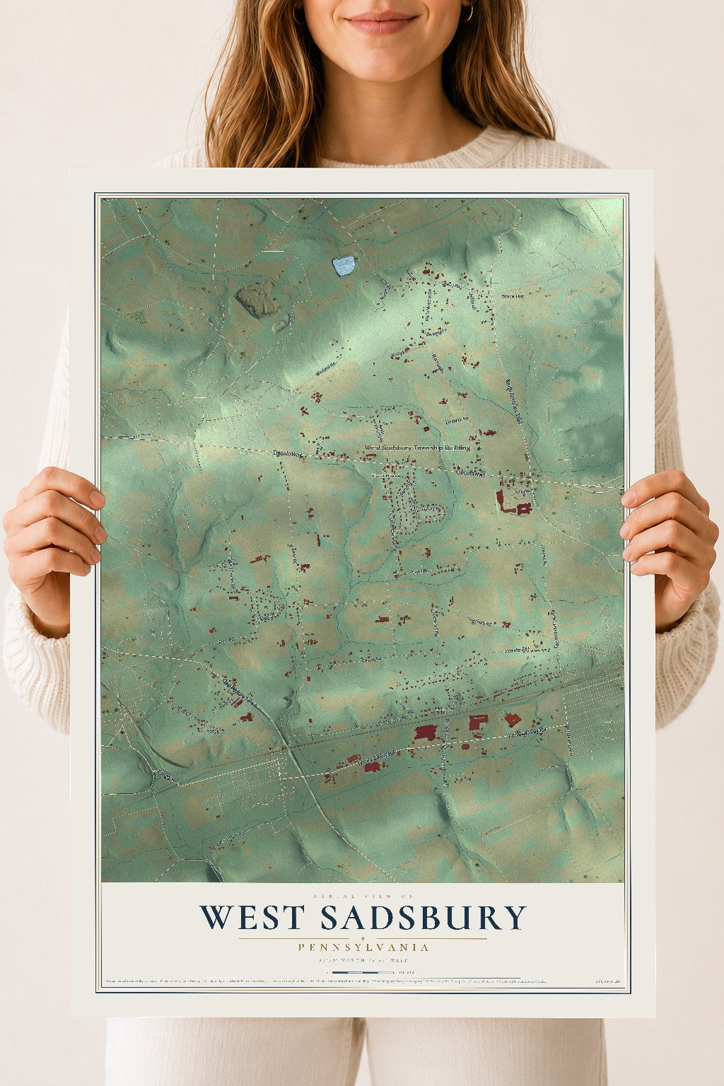 Map of West Sadsbury, Pennsylvania, 18 x 24 inch unframed archival matte print