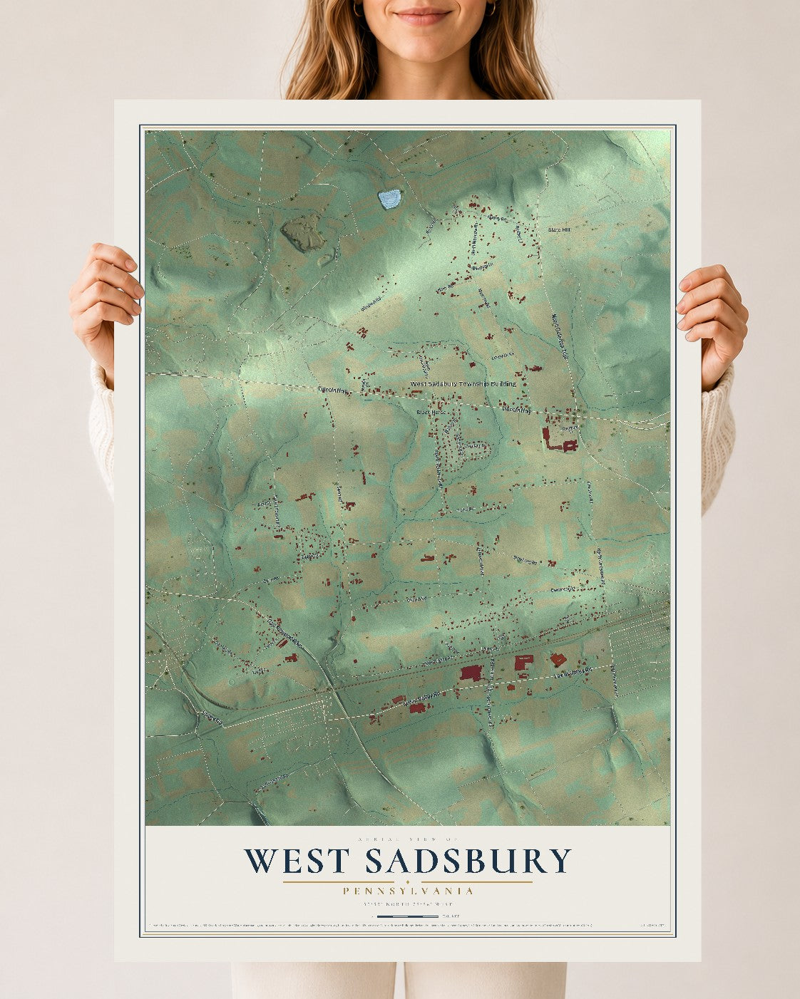 Map of West Sadsbury, Pennsylvania, 24 x 36 inch unframed archival matte print