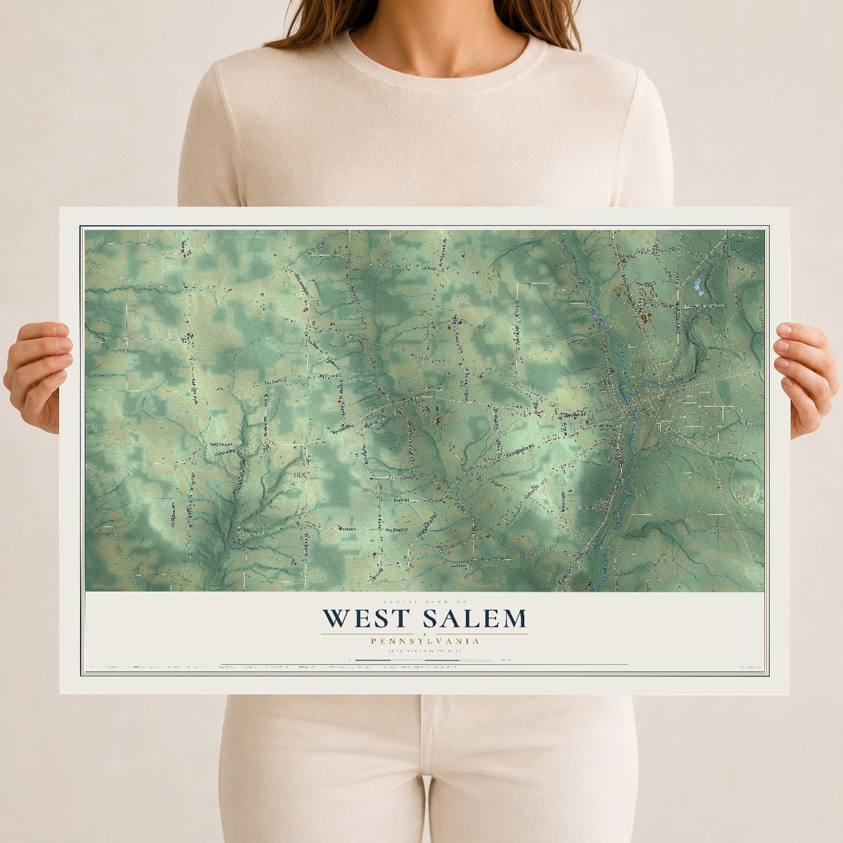 Map of West Salem, Pennsylvania, 12 x 18 inch unframed archival matte print