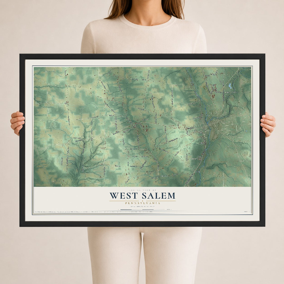 Map of West Salem, Pennsylvania, 24 x 36 inch print in a black wood frame