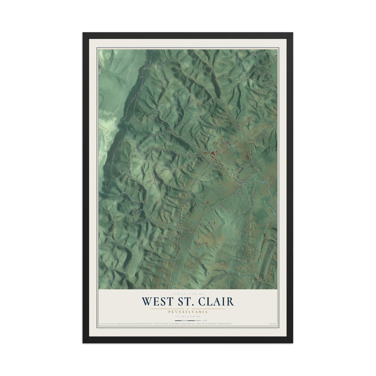 Map of West St. Clair, Pennsylvania, 12 x 18 inch print in a black wood frame