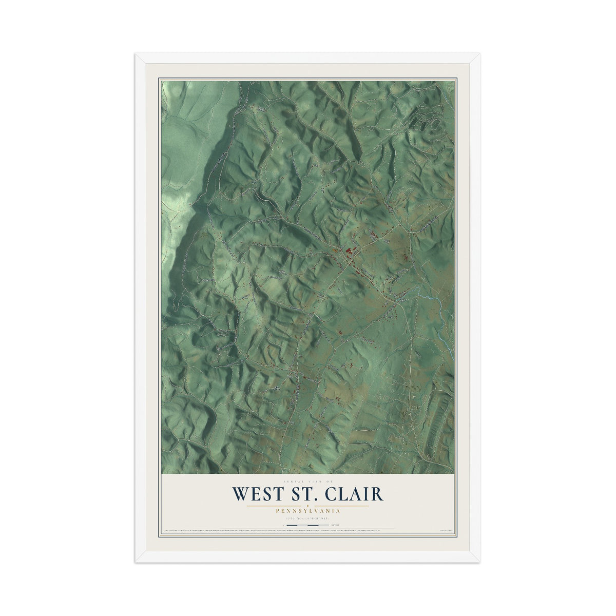 Map of West St. Clair, Pennsylvania, 12 x 18 inch print in a white wood frame