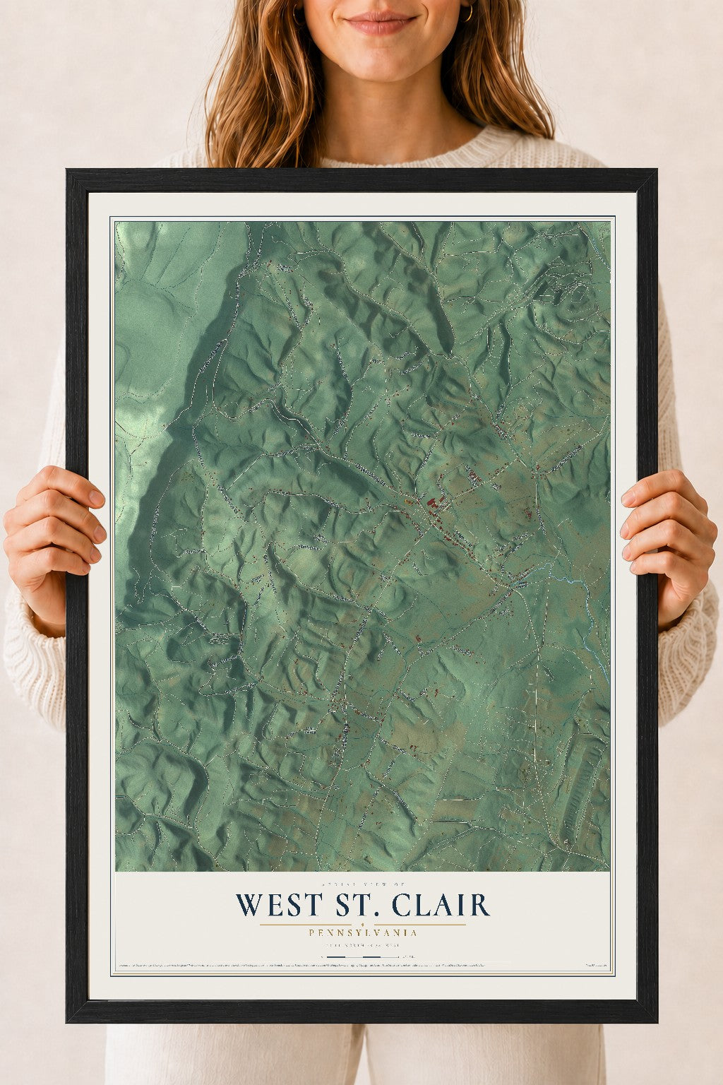 Map of West St. Clair, Pennsylvania, 18 x 24 inch print in a black wood frame