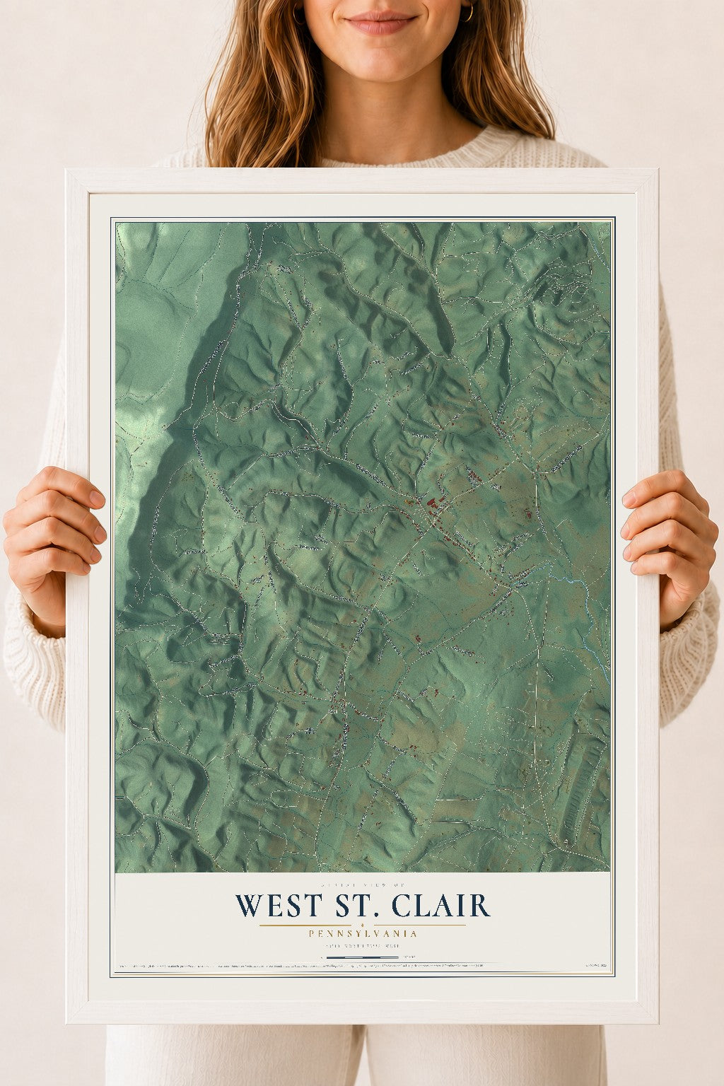 Map of West St. Clair, Pennsylvania, 18 x 24 inch print in a white wood frame