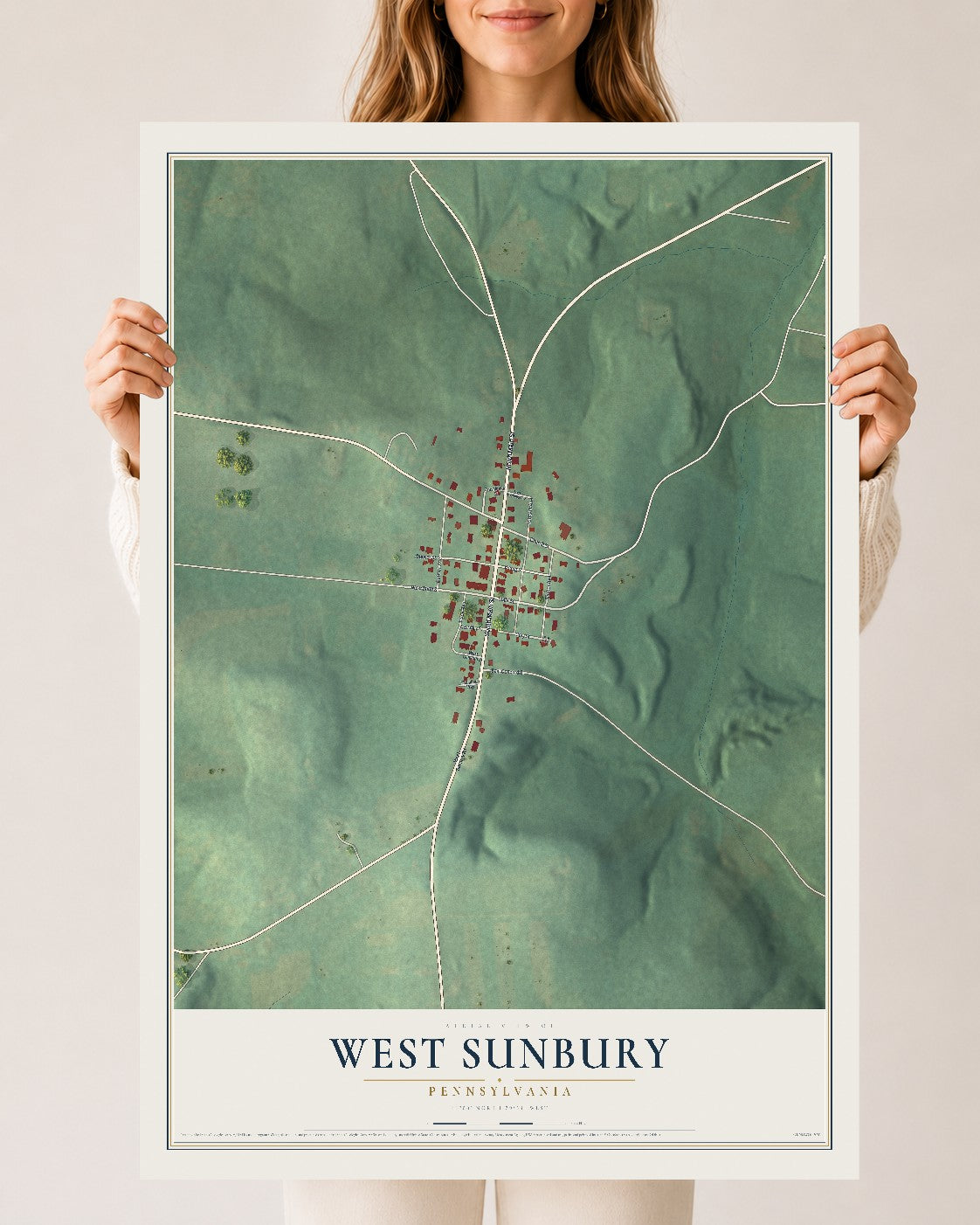 Map of West Sunbury, Pennsylvania, 24 x 36 inch unframed archival matte print