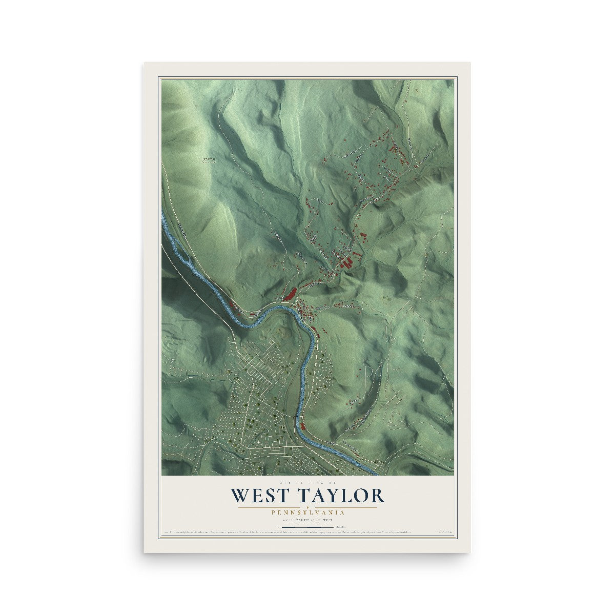 Map of West Taylor, Pennsylvania, 12 x 18 inch unframed archival matte print