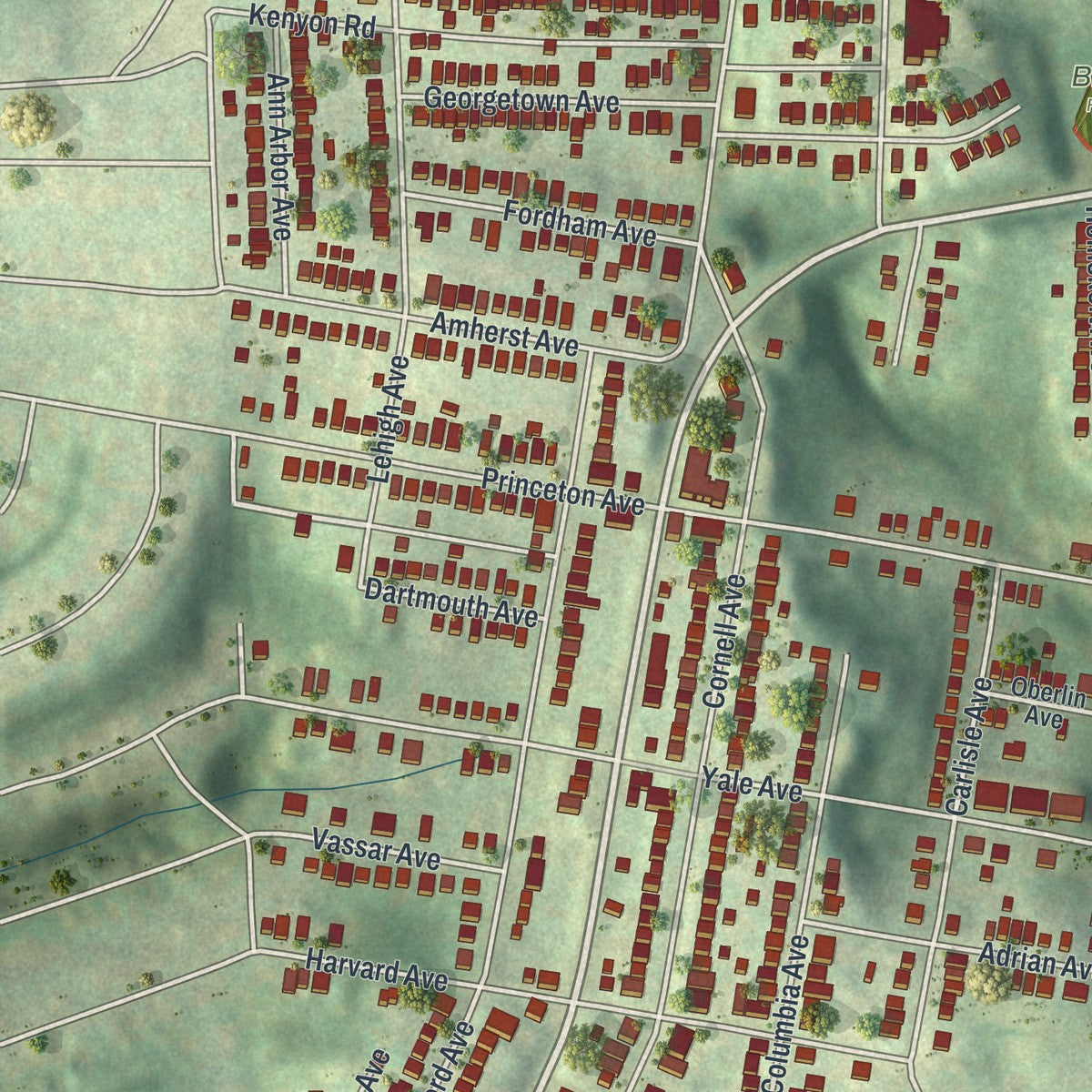 Close-up of the map of West View, Pennsylvania print showing street and building detail