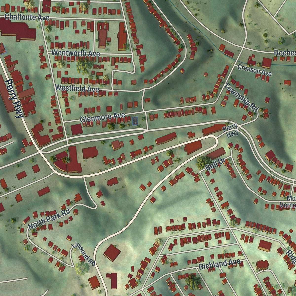 Second close-up of the map of West View, Pennsylvania print showing more streets and buildings