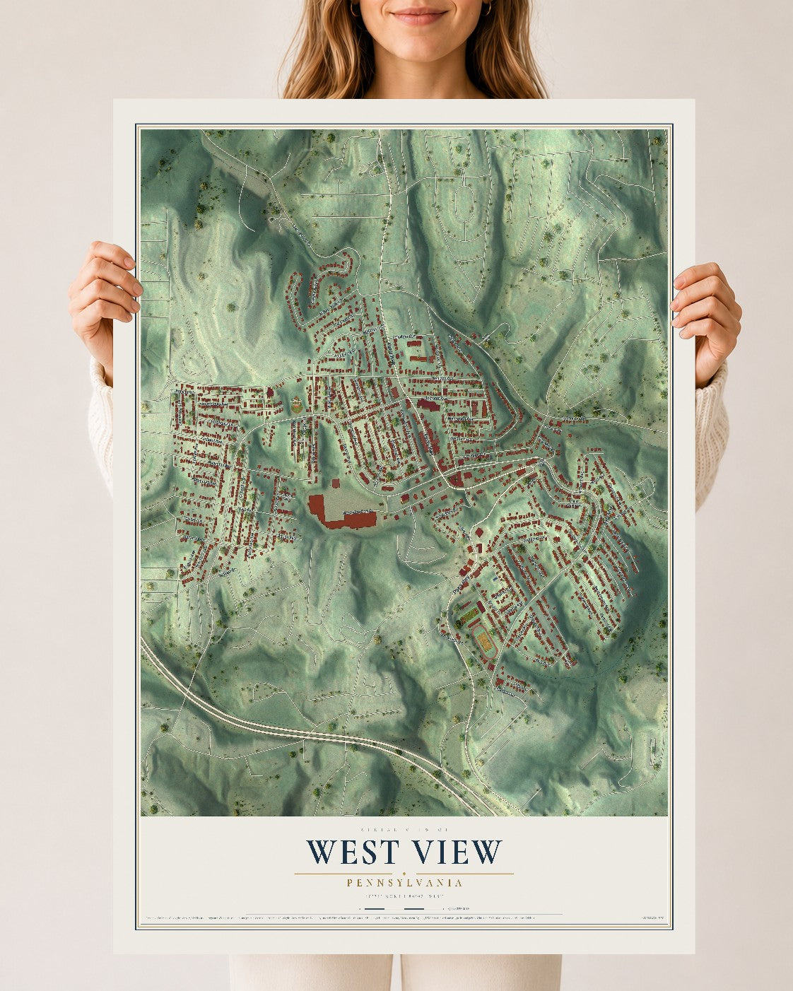 Map of West View, Pennsylvania, 24 x 36 inch unframed archival matte print