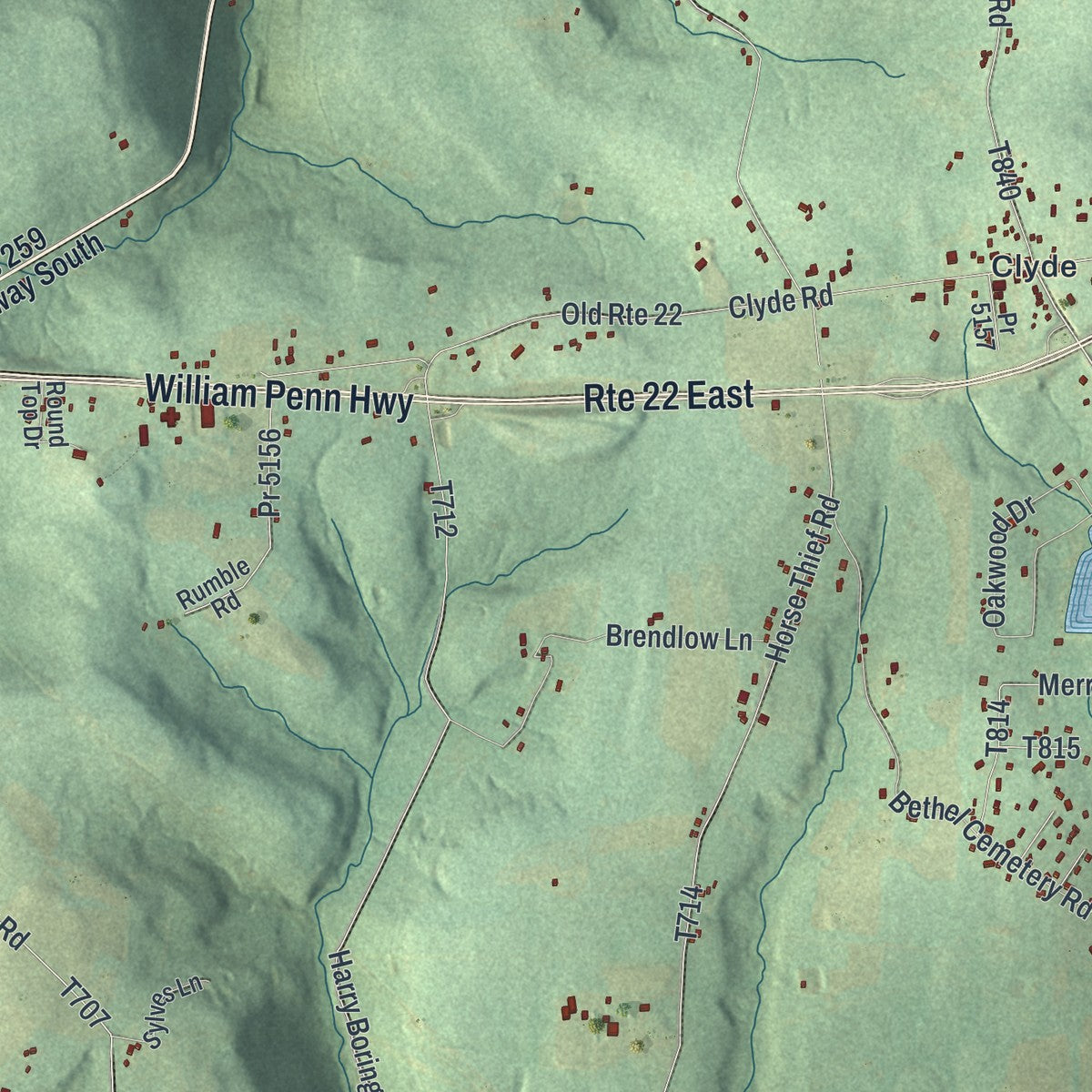 Second close-up of the map of West Wheatfield, Pennsylvania print showing more streets and buildings