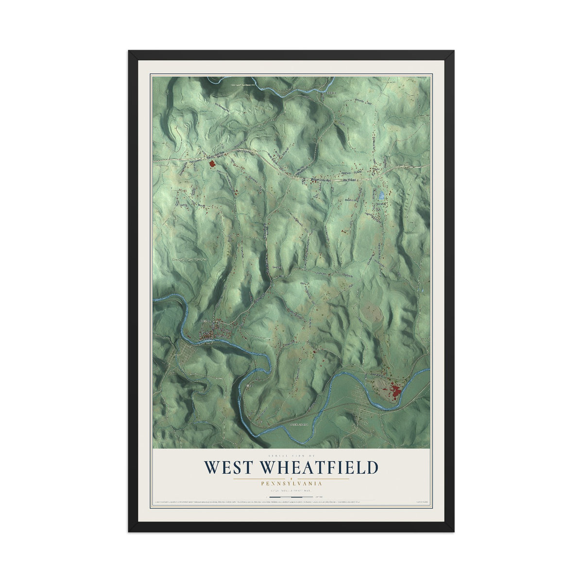 Map of West Wheatfield, Pennsylvania, 12 x 18 inch print in a black wood frame