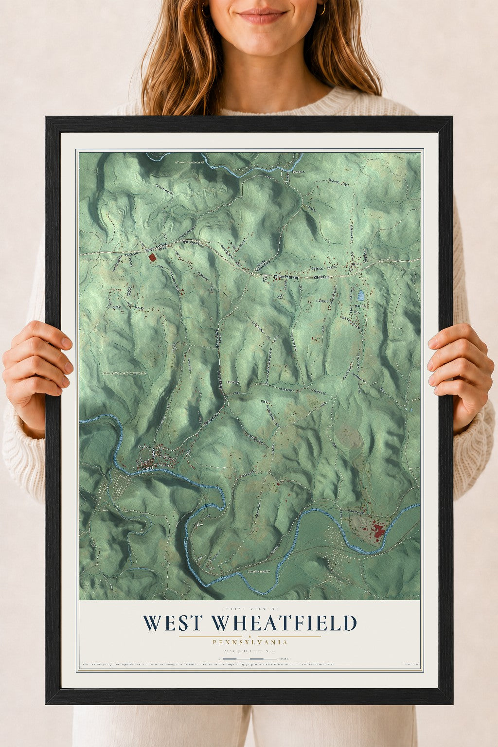 Map of West Wheatfield, Pennsylvania, 18 x 24 inch print in a black wood frame