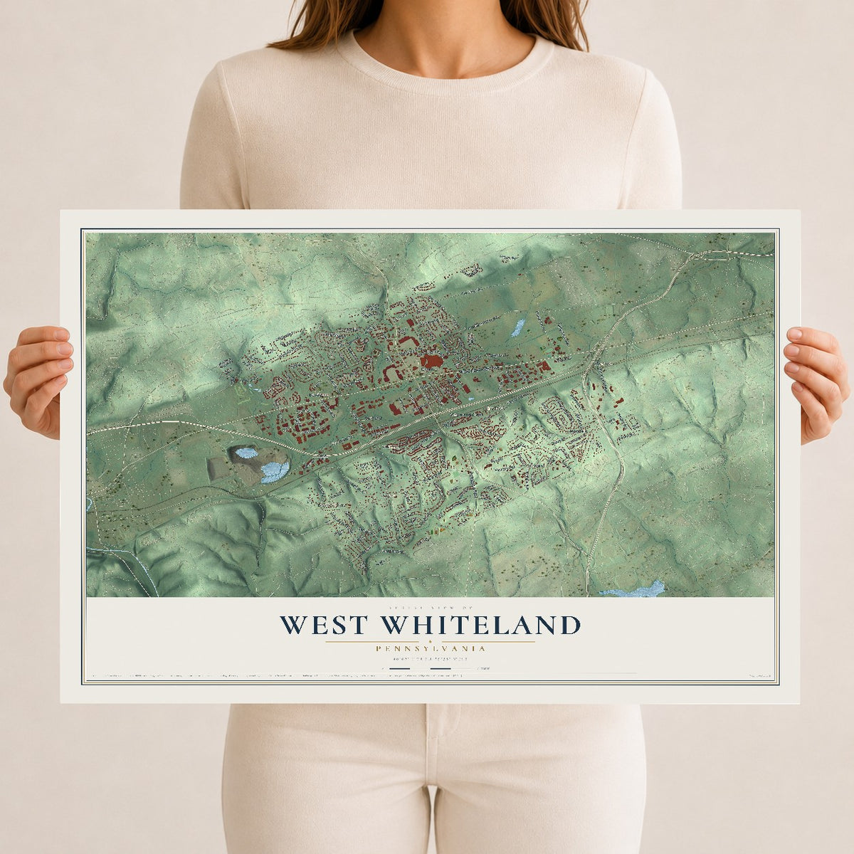 Map of West Whiteland, Pennsylvania, 12 x 18 inch unframed archival matte print