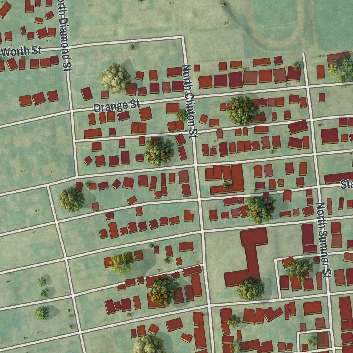 Second close-up of the map of West York, Pennsylvania print showing more streets and buildings
