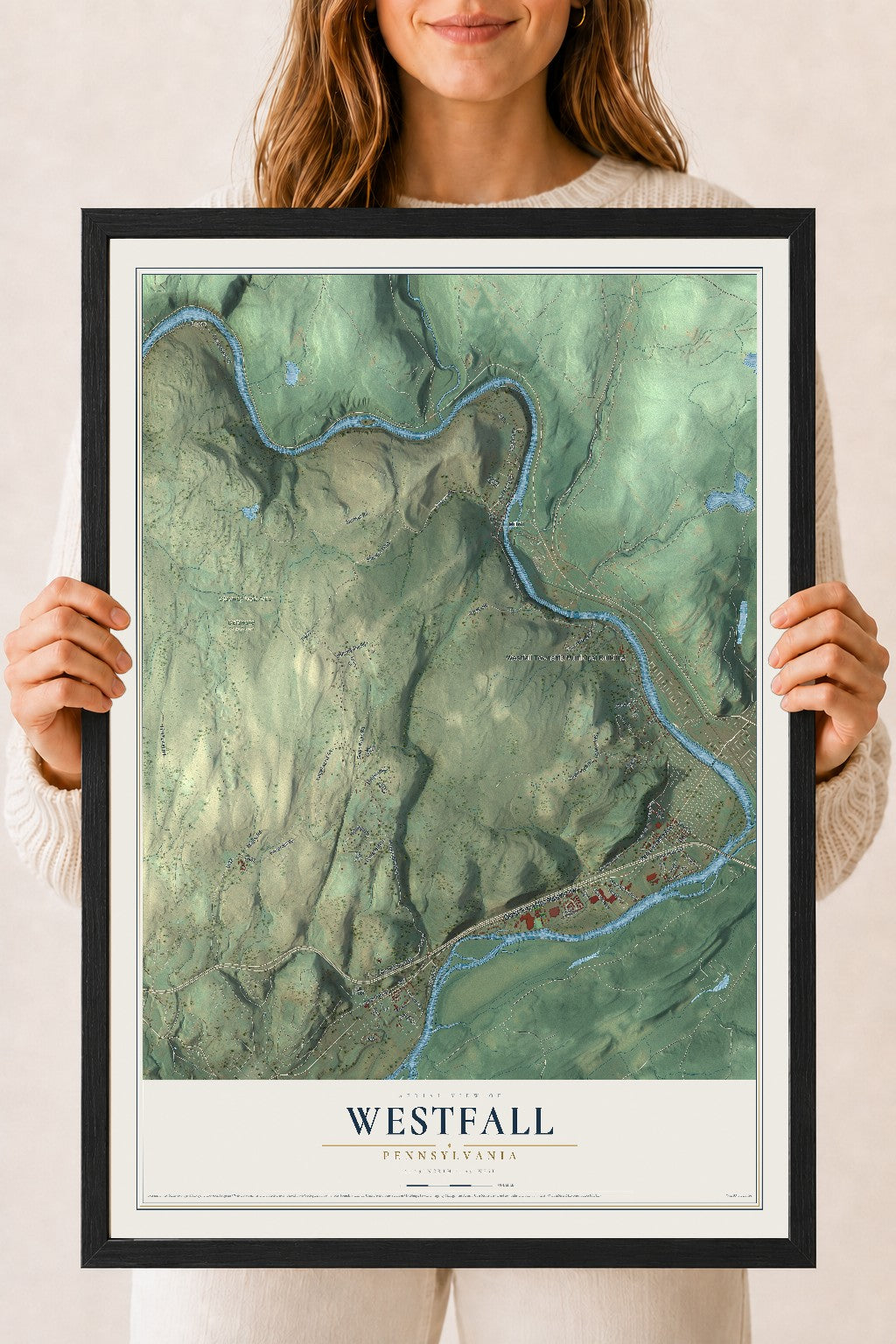 Map of Westfall, Pennsylvania, 18 x 24 inch print in a black wood frame