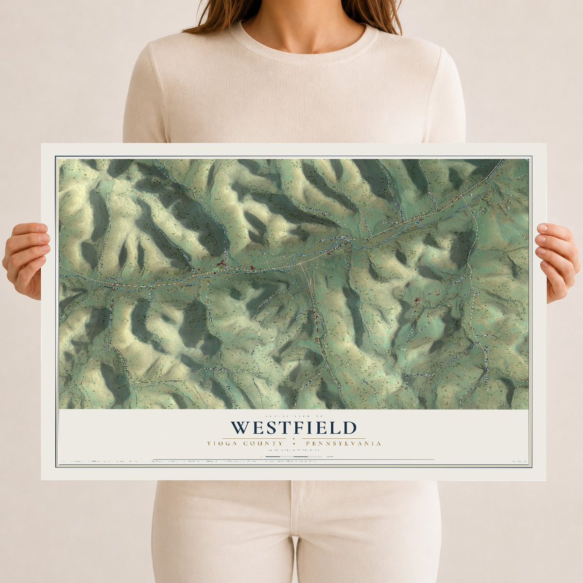 Map of Westfield, Tioga County, Pennsylvania, 12 x 18 inch unframed archival matte print