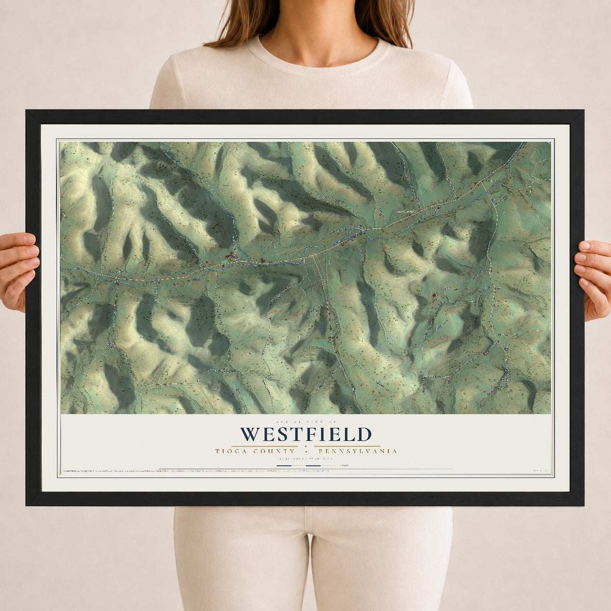 Map of Westfield, Tioga County, Pennsylvania, 18 x 24 inch print in a black wood frame