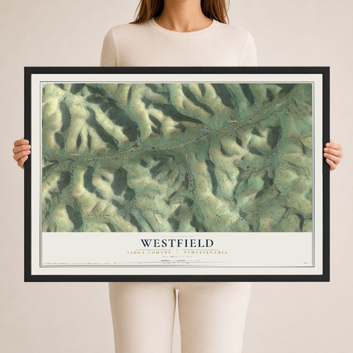 Map of Westfield, Tioga County, Pennsylvania, 24 x 36 inch print in a black wood frame
