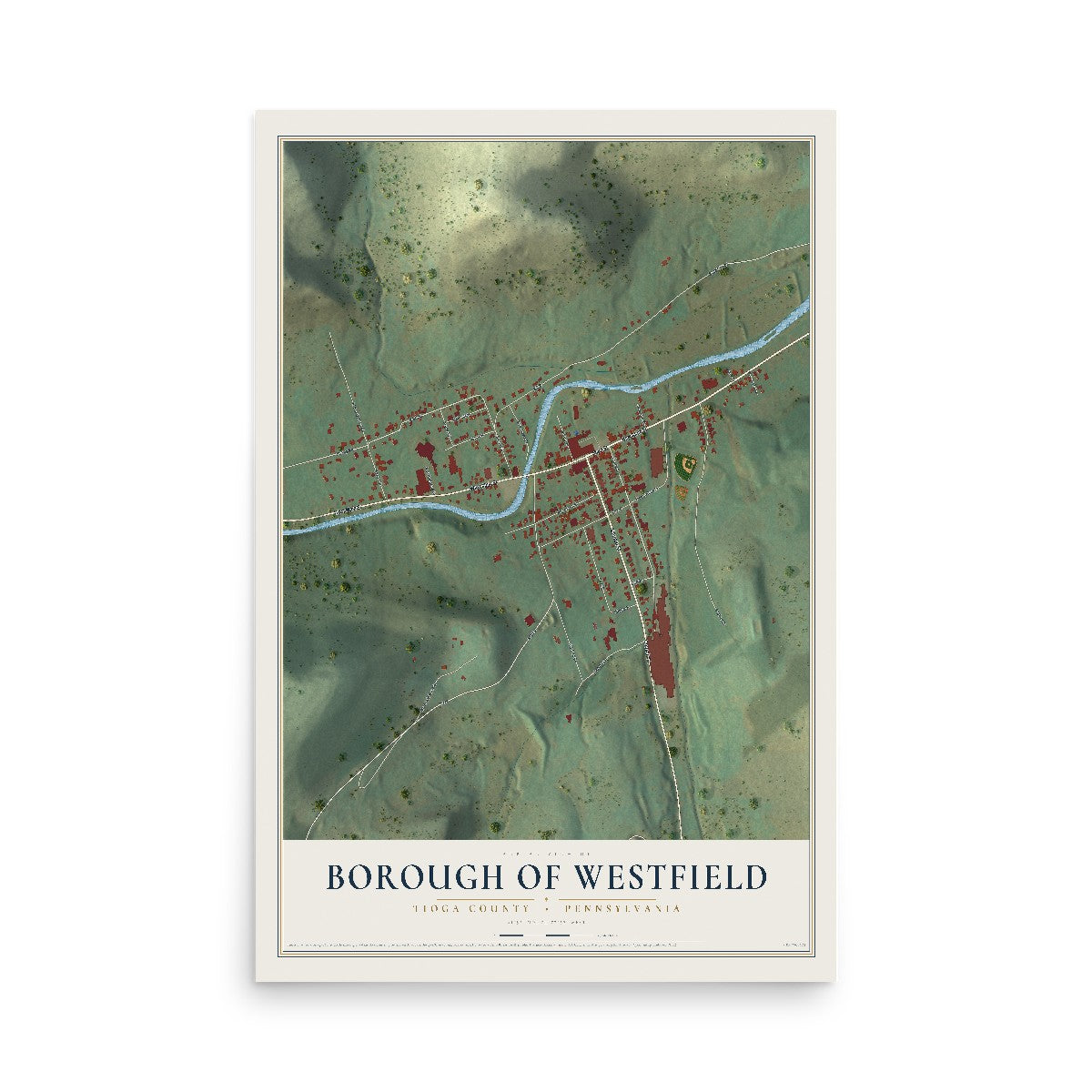 Map of the Borough of Westfield, Tioga County, Pennsylvania, 12 x 18 inch unframed archival matte print