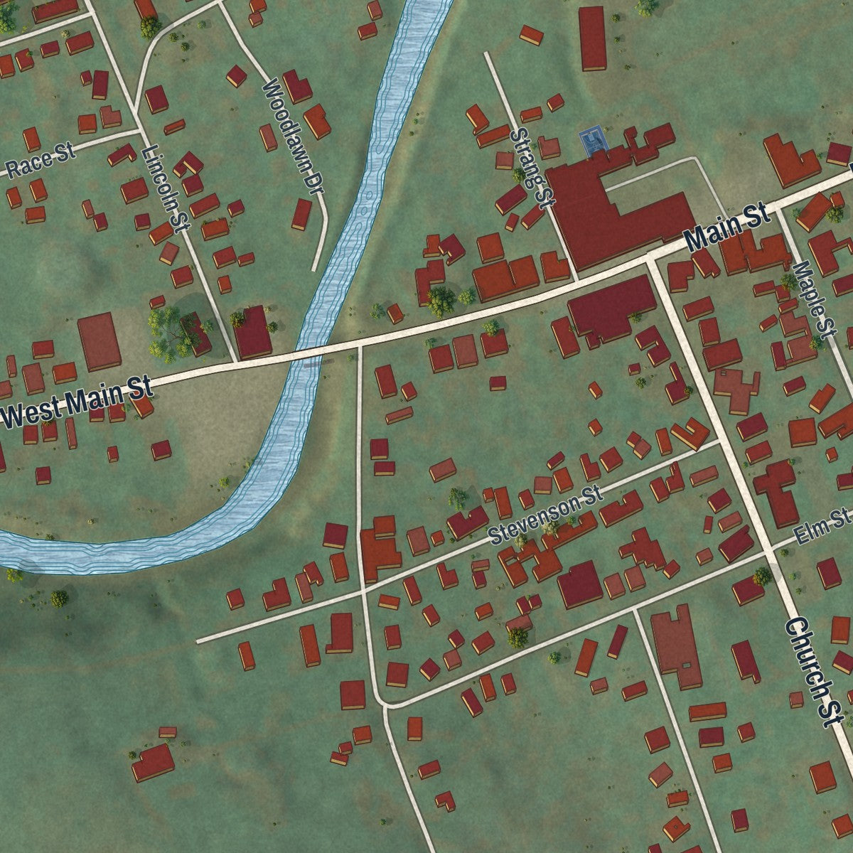 Close-up of the map of the Borough of Westfield, Tioga County, Pennsylvania print showing street and building detail