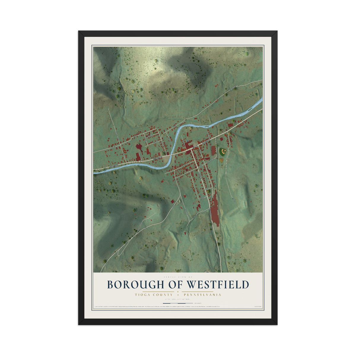Map of the Borough of Westfield, Tioga County, Pennsylvania, 12 x 18 inch print in a black wood frame