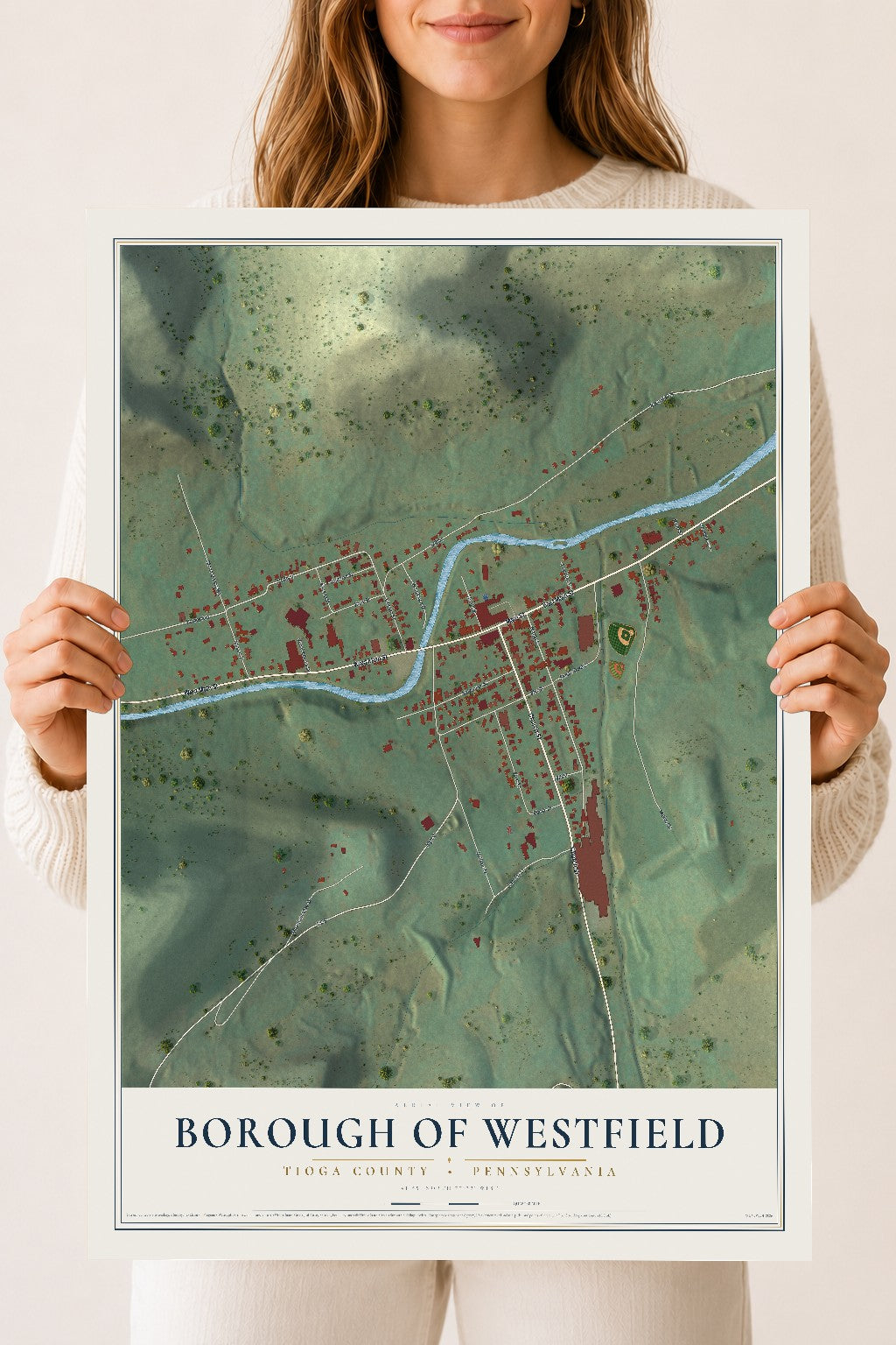 Map of the Borough of Westfield, Tioga County, Pennsylvania, 18 x 24 inch unframed archival matte print