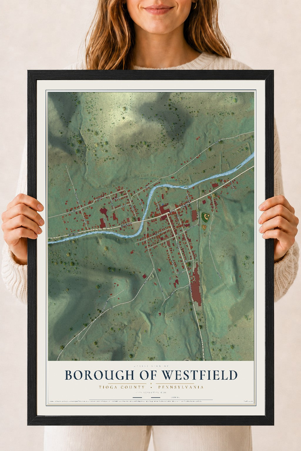 Map of the Borough of Westfield, Tioga County, Pennsylvania, 18 x 24 inch print in a black wood frame
