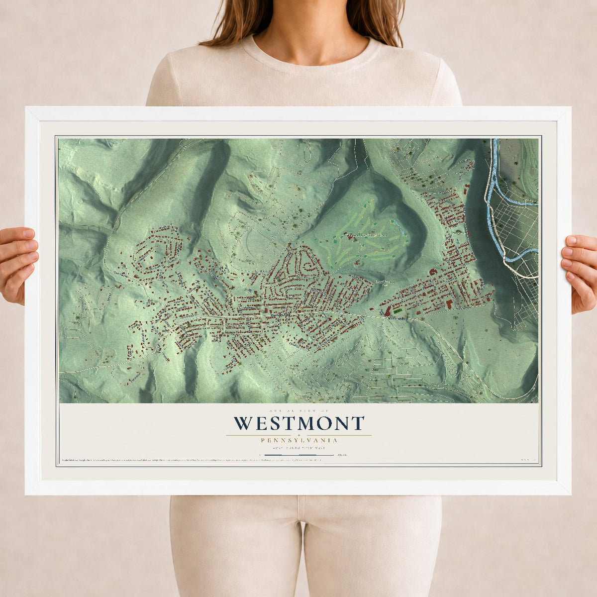 Map of Westmont, Pennsylvania, 18 x 24 inch print in a white wood frame
