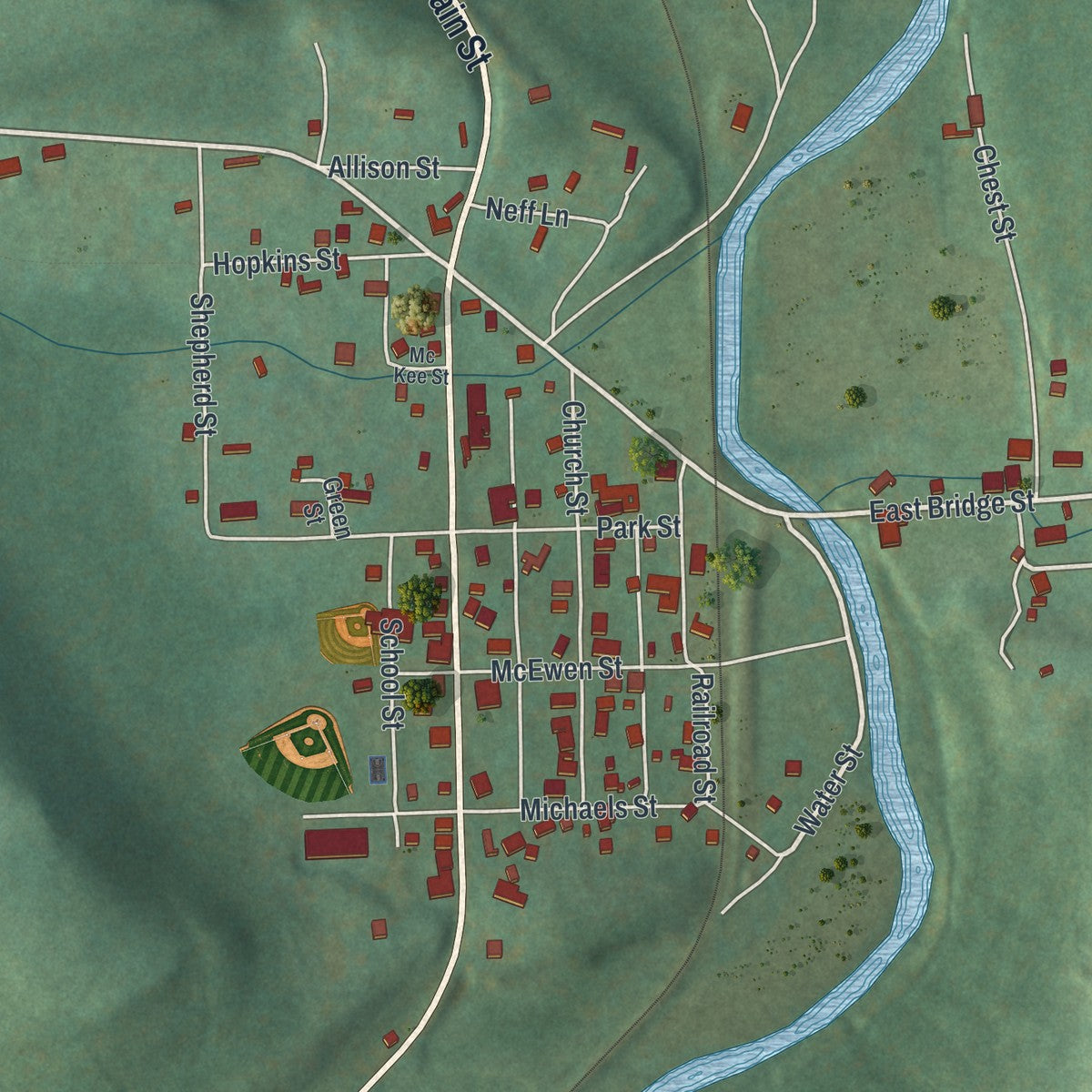 Close-up of the map of Westover, Pennsylvania print showing street and building detail