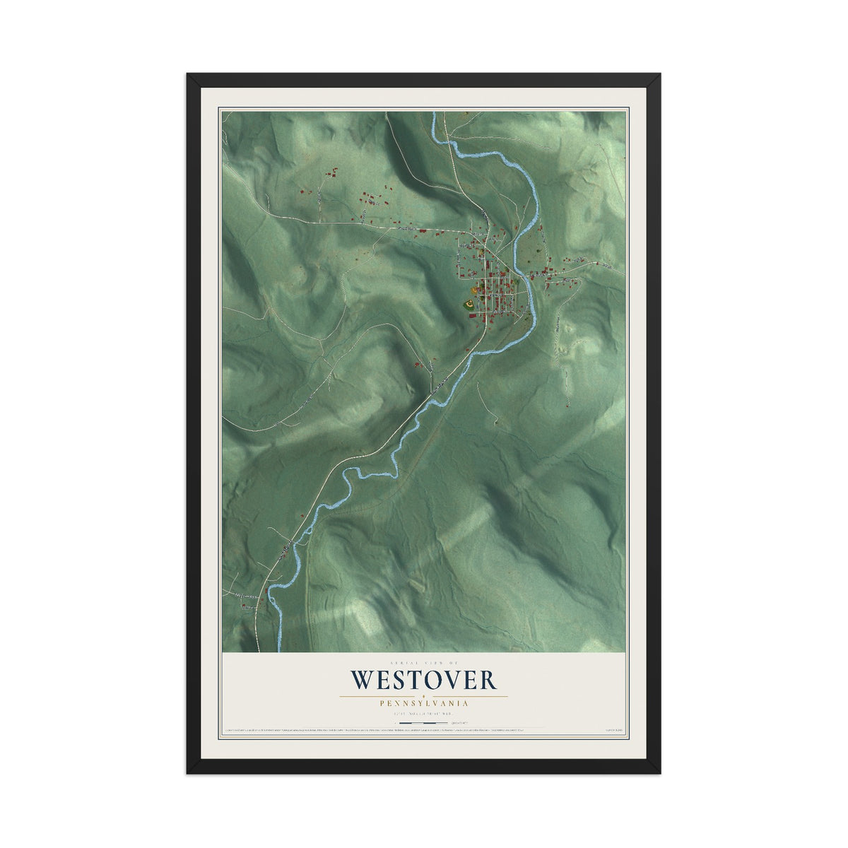 Map of Westover, Pennsylvania, 12 x 18 inch print in a black wood frame