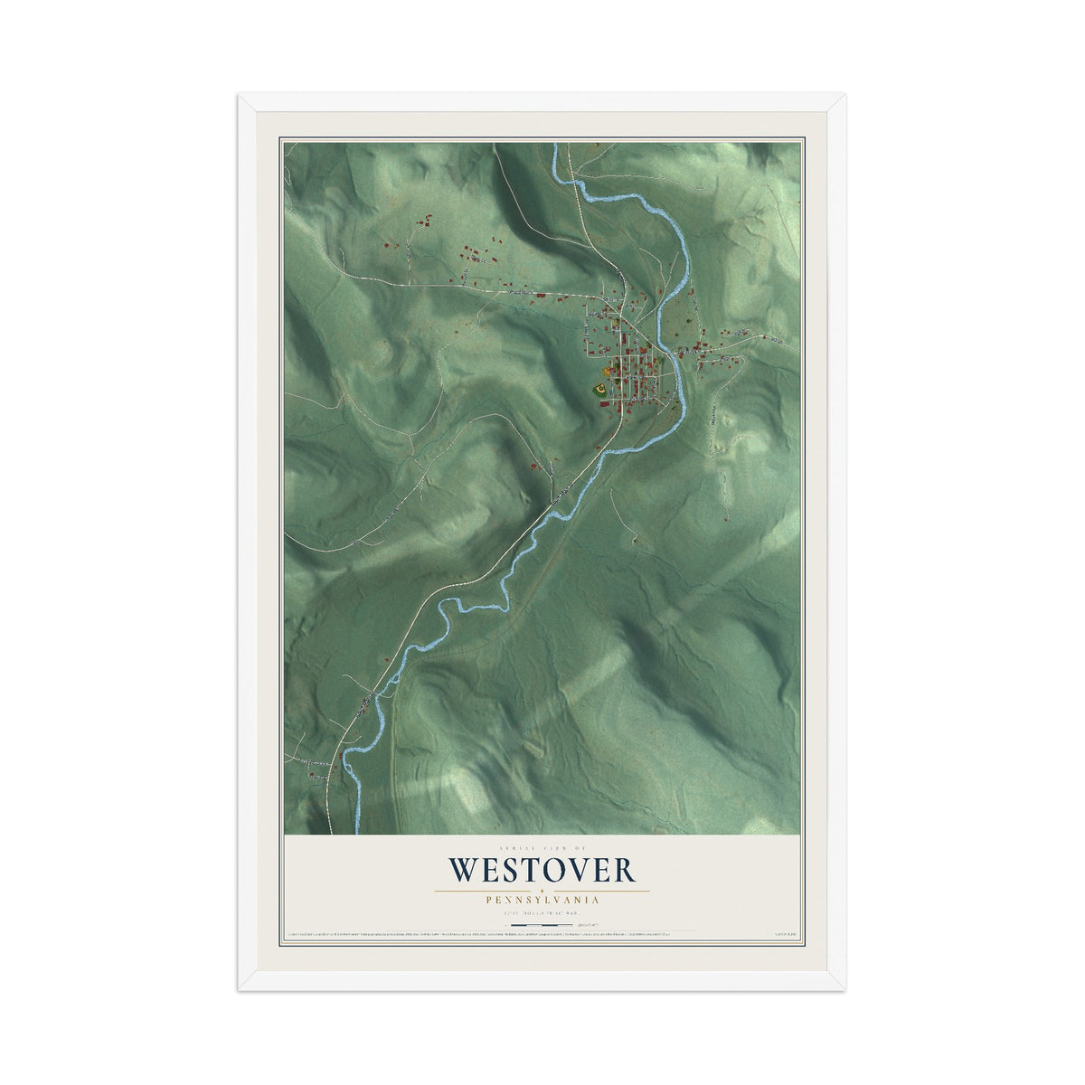 Map of Westover, Pennsylvania, 12 x 18 inch print in a white wood frame