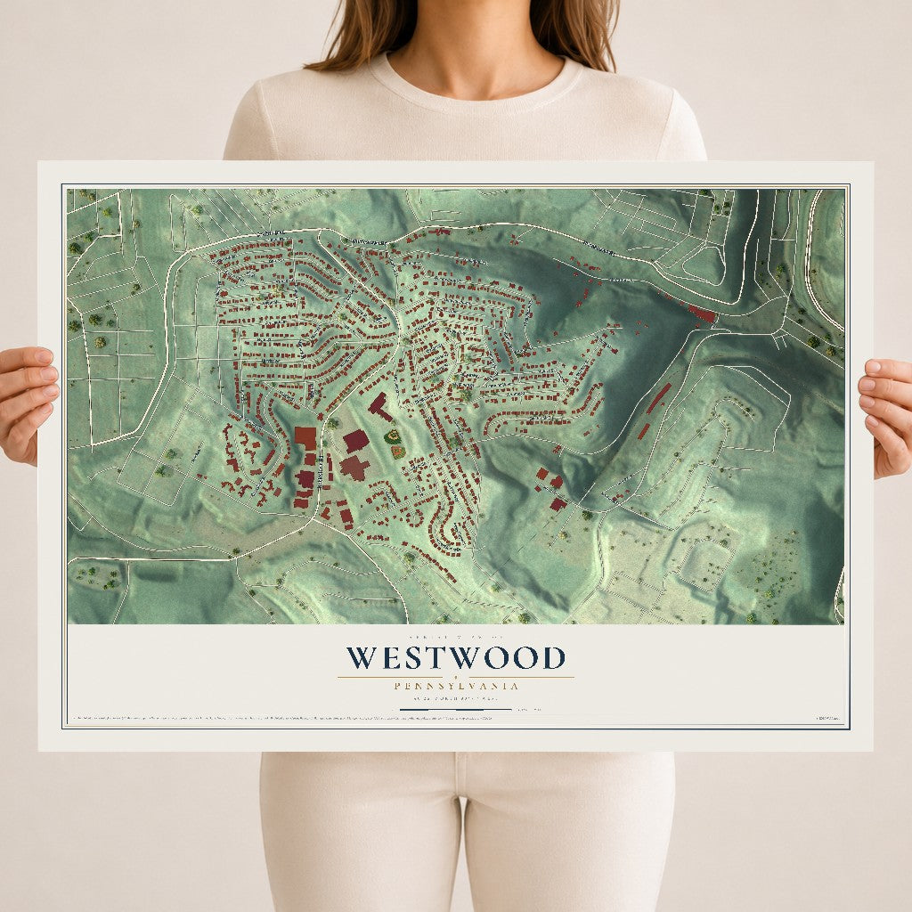 Map of Westwood, Pennsylvania, 18 x 24 inch unframed archival matte print