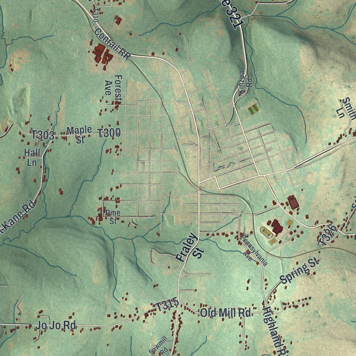 Second close-up of the map of Wetmore, Pennsylvania print showing more streets and buildings