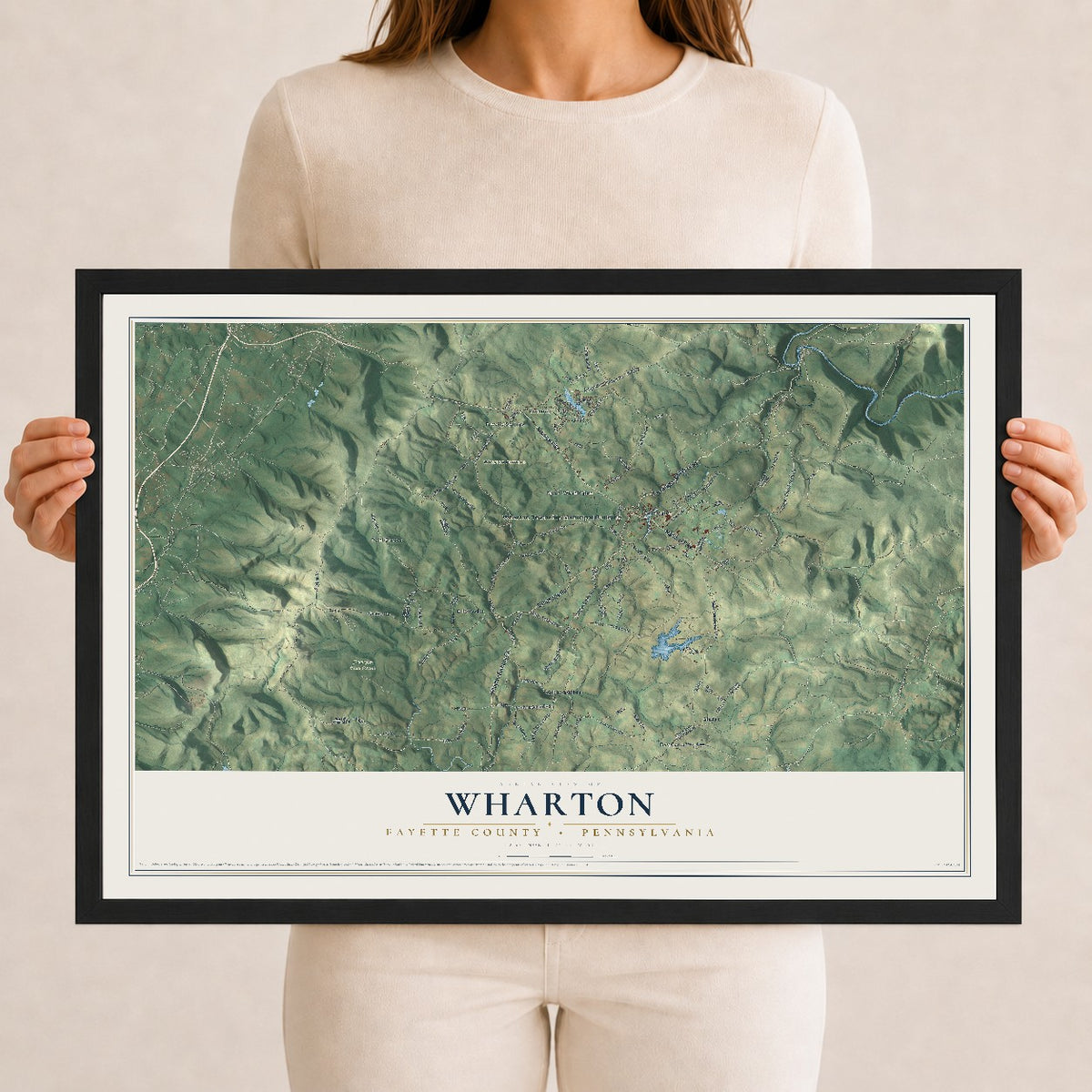 Map of Wharton, Fayette County, Pennsylvania, 12 x 18 inch print in a black wood frame