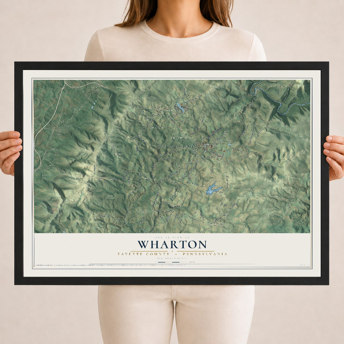 Map of Wharton, Fayette County, Pennsylvania, 18 x 24 inch print in a black wood frame
