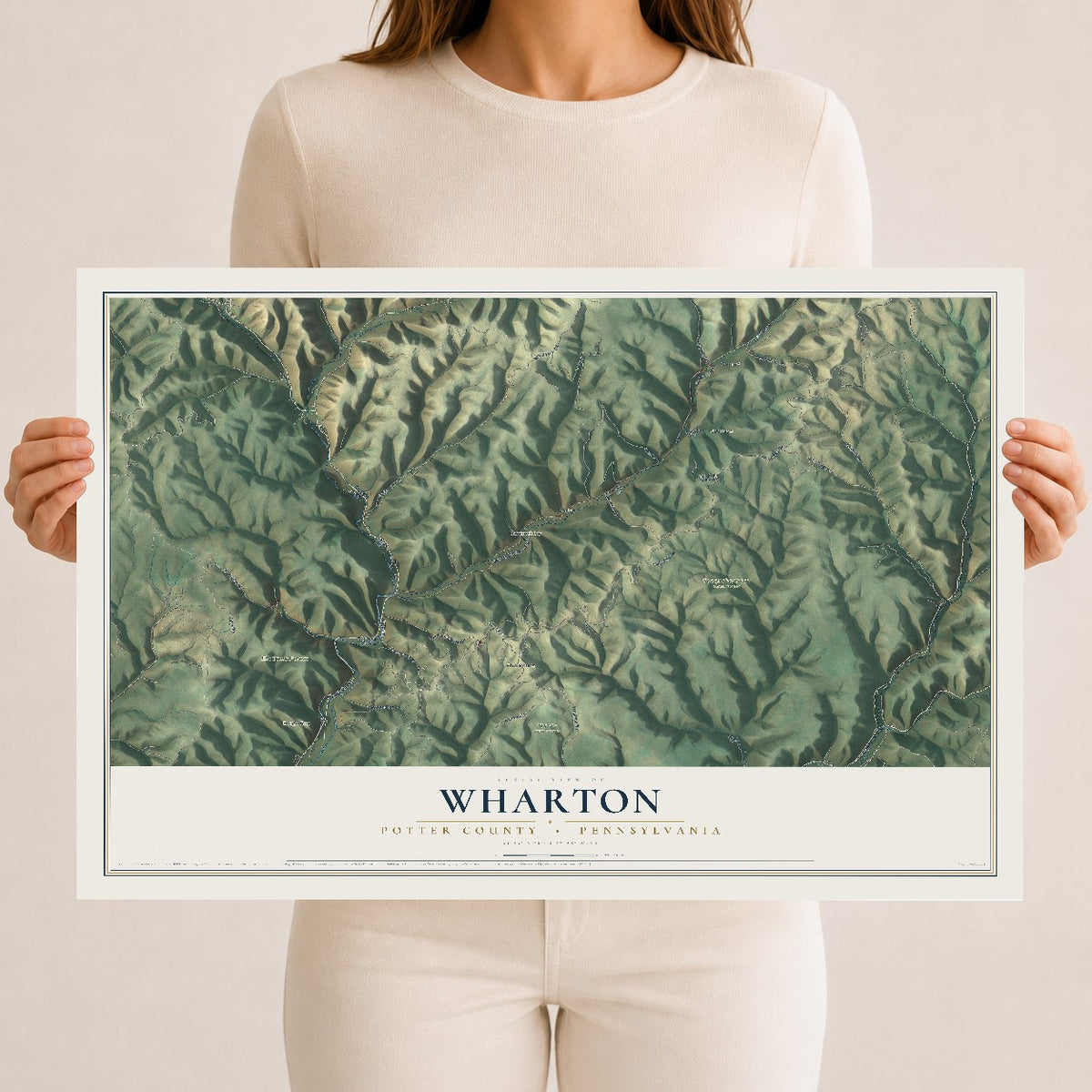 Map of Wharton, Potter County, Pennsylvania, 12 x 18 inch unframed archival matte print