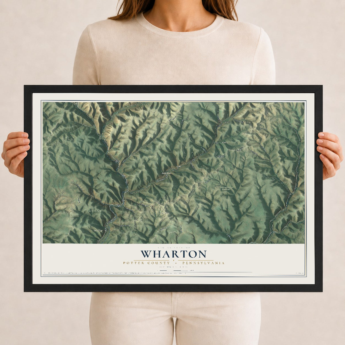 Map of Wharton, Potter County, Pennsylvania, 12 x 18 inch print in a black wood frame