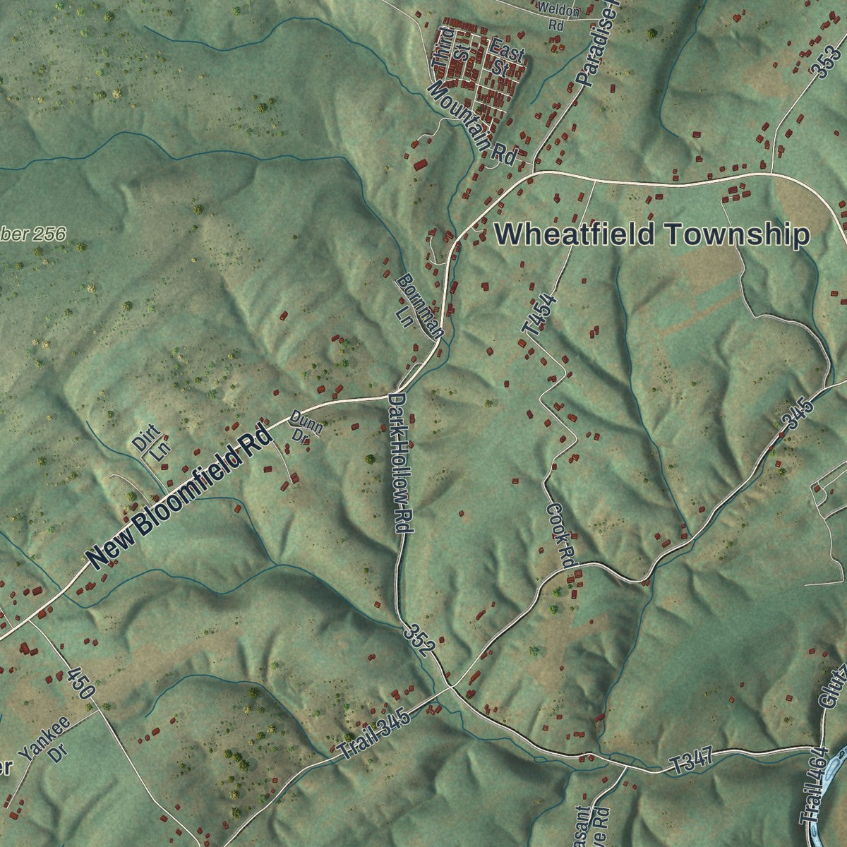 Second close-up of the map of Wheatfield, Pennsylvania print showing more streets and buildings