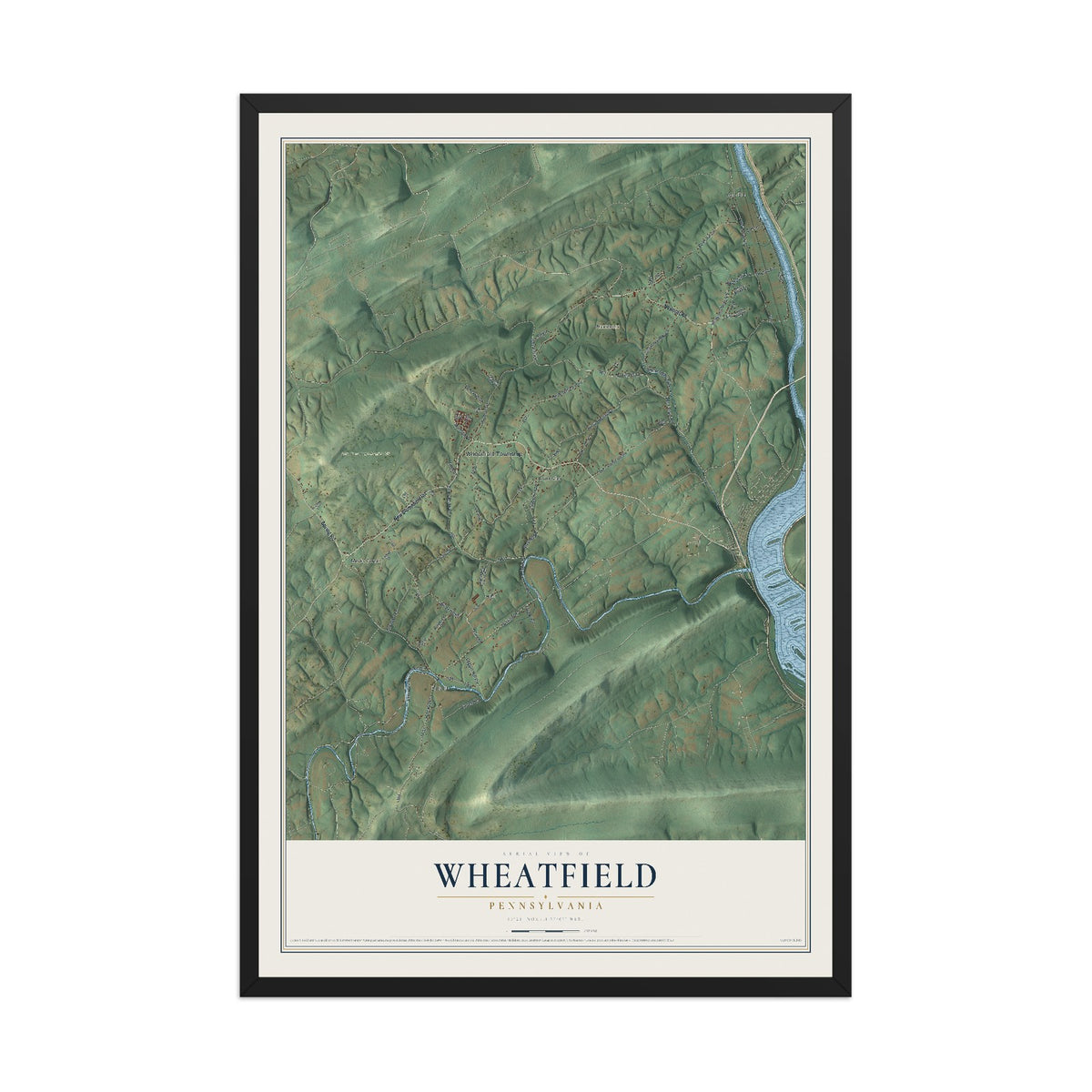 Map of Wheatfield, Pennsylvania, 12 x 18 inch print in a black wood frame