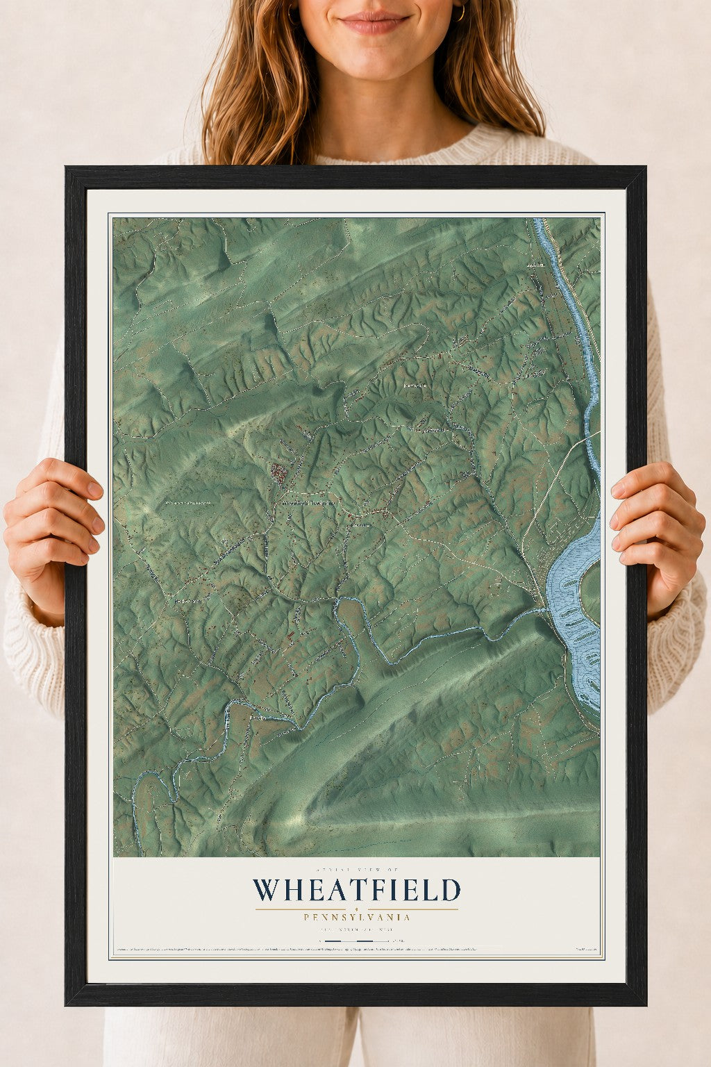 Map of Wheatfield, Pennsylvania, 18 x 24 inch print in a black wood frame