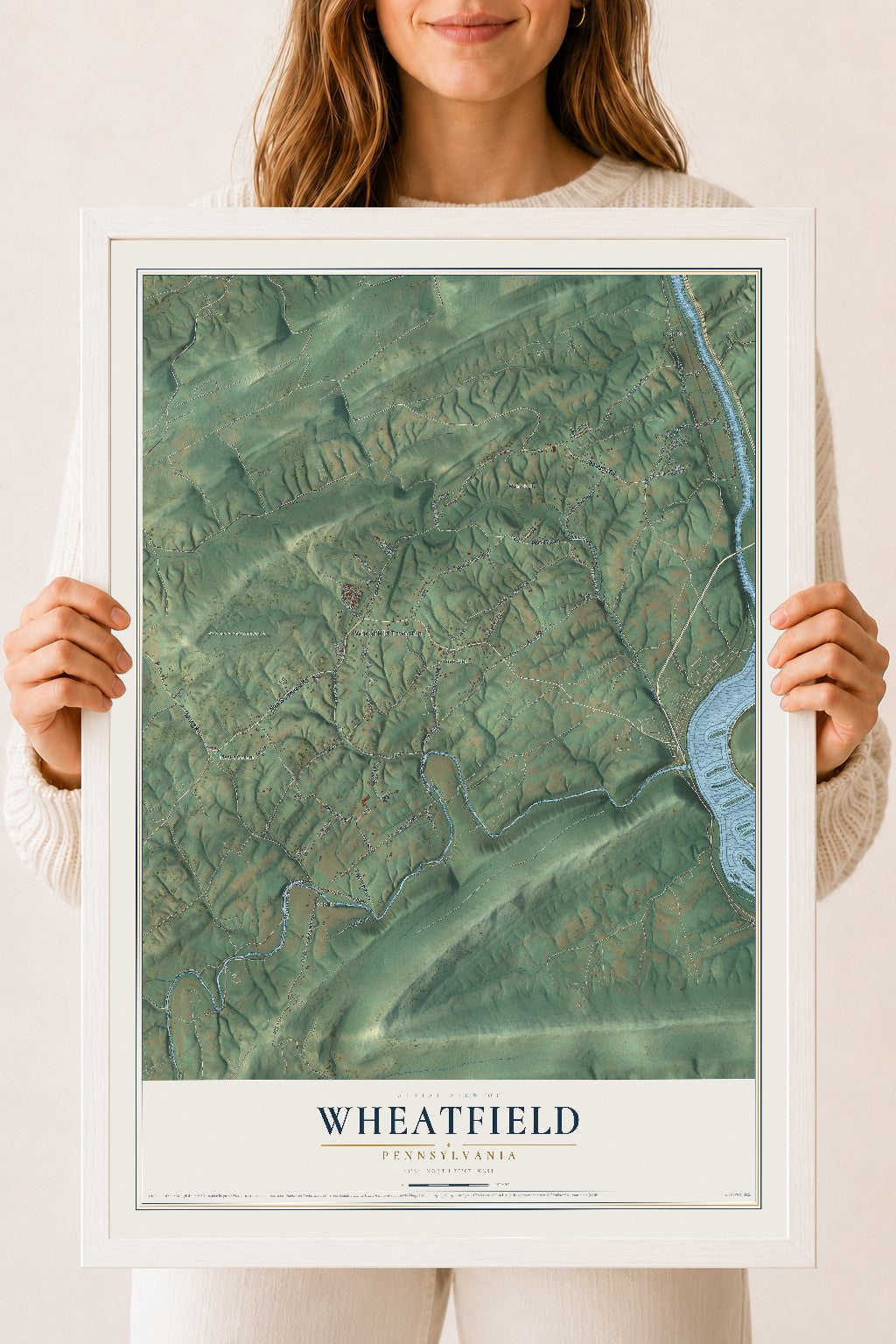 Map of Wheatfield, Pennsylvania, 18 x 24 inch print in a white wood frame