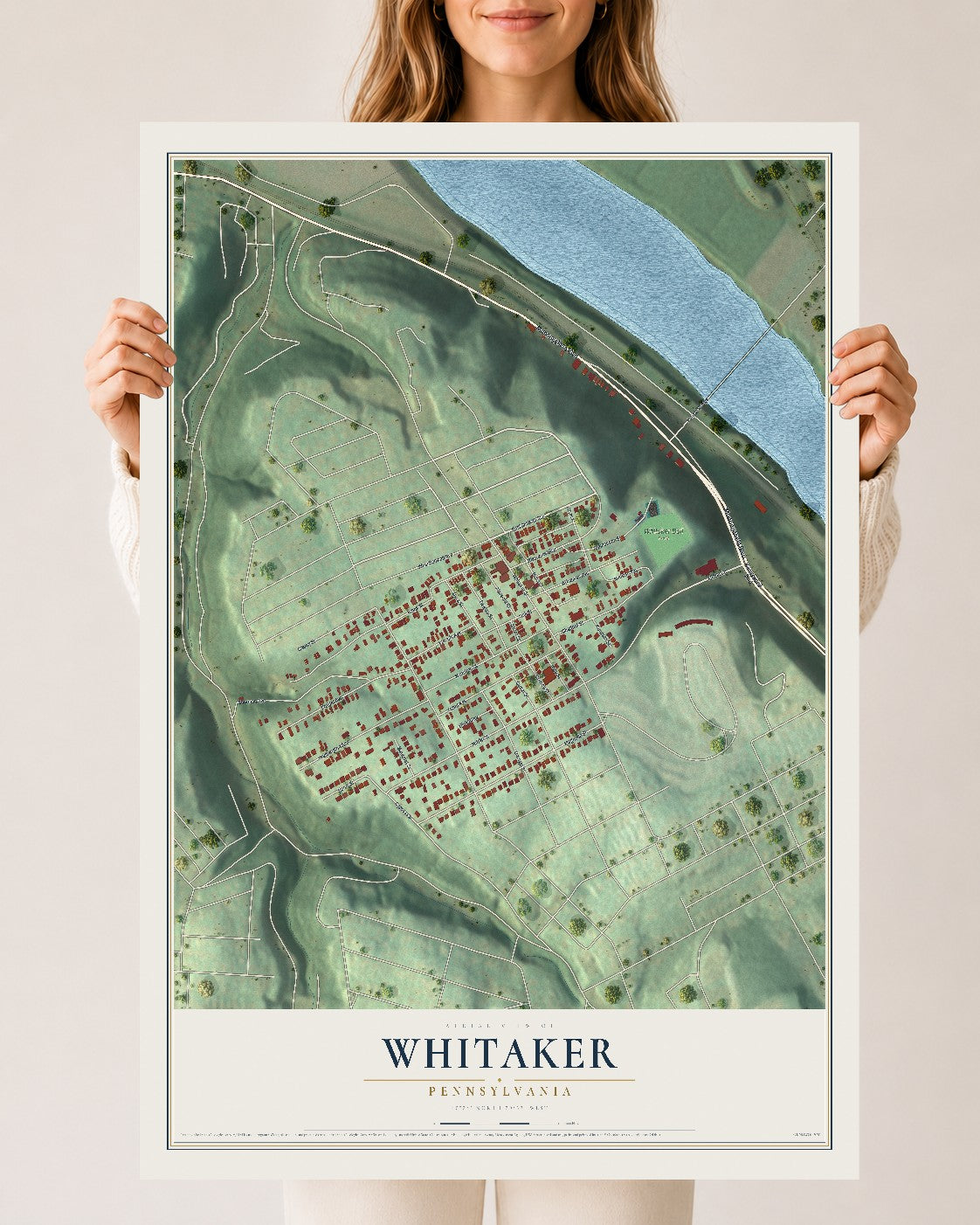 Map of Whitaker, Pennsylvania, 24 x 36 inch unframed archival matte print