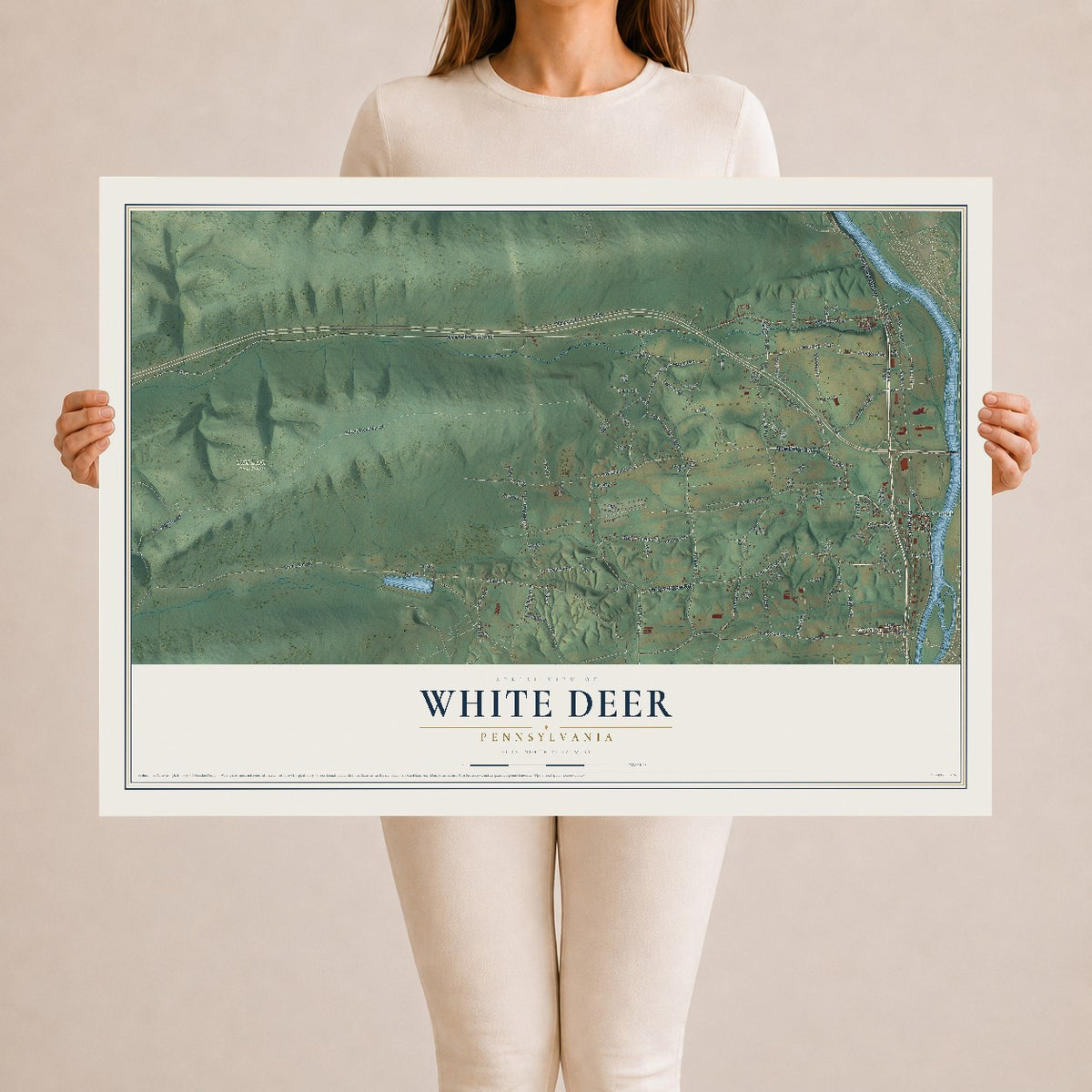 Map of White Deer, Pennsylvania, 24 x 36 inch unframed archival matte print