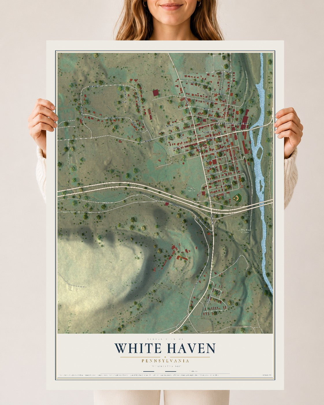 Map of White Haven, Pennsylvania, 24 x 36 inch unframed archival matte print