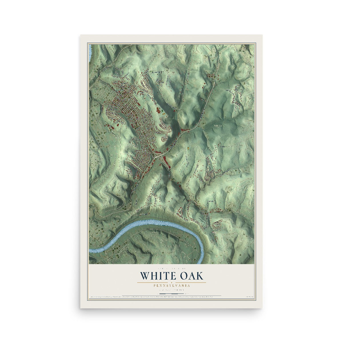 Map of White Oak, Pennsylvania, 12 x 18 inch unframed archival matte print