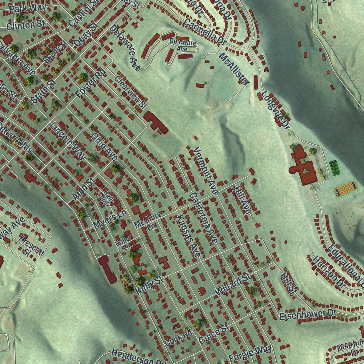 Close-up of the map of White Oak, Pennsylvania print showing street and building detail
