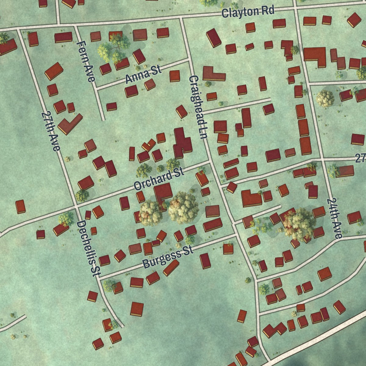Close-up of the map of White, Beaver County, Pennsylvania print showing street and building detail
