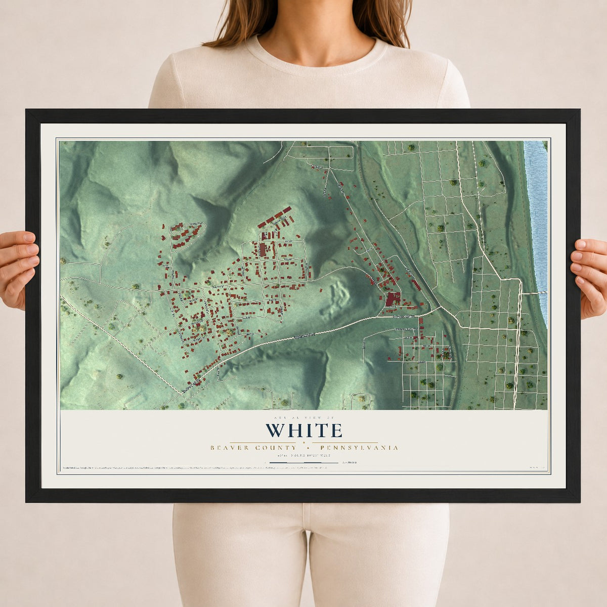 Map of White, Beaver County, Pennsylvania, 18 x 24 inch print in a black wood frame