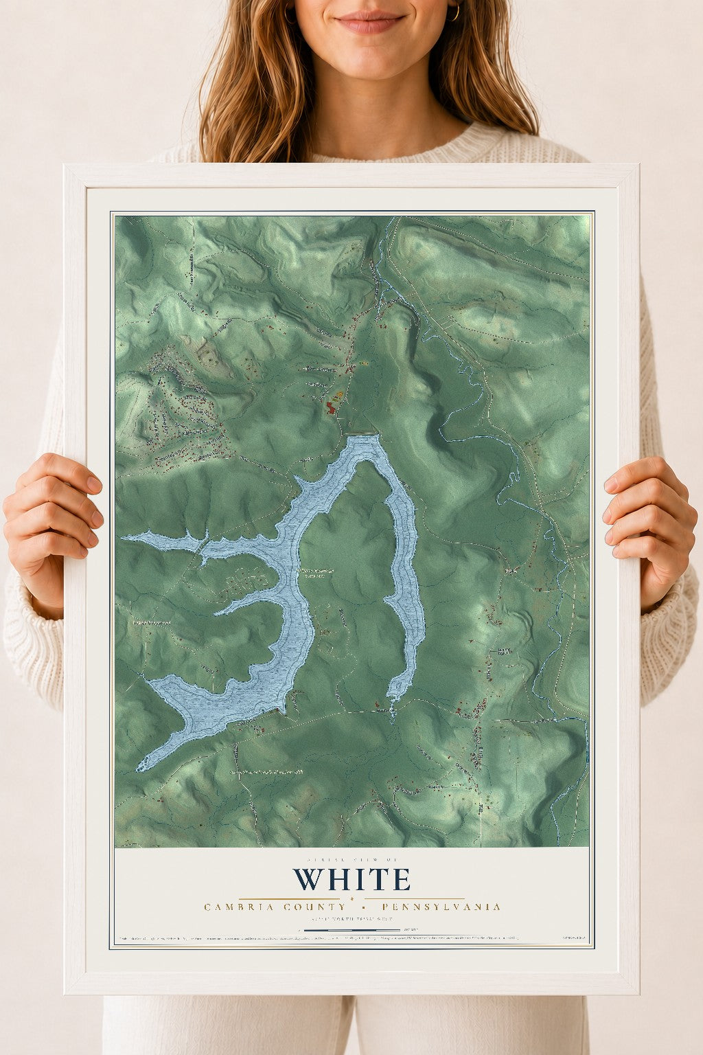 Map of White, Cambria County, Pennsylvania, 18 x 24 inch print in a white wood frame